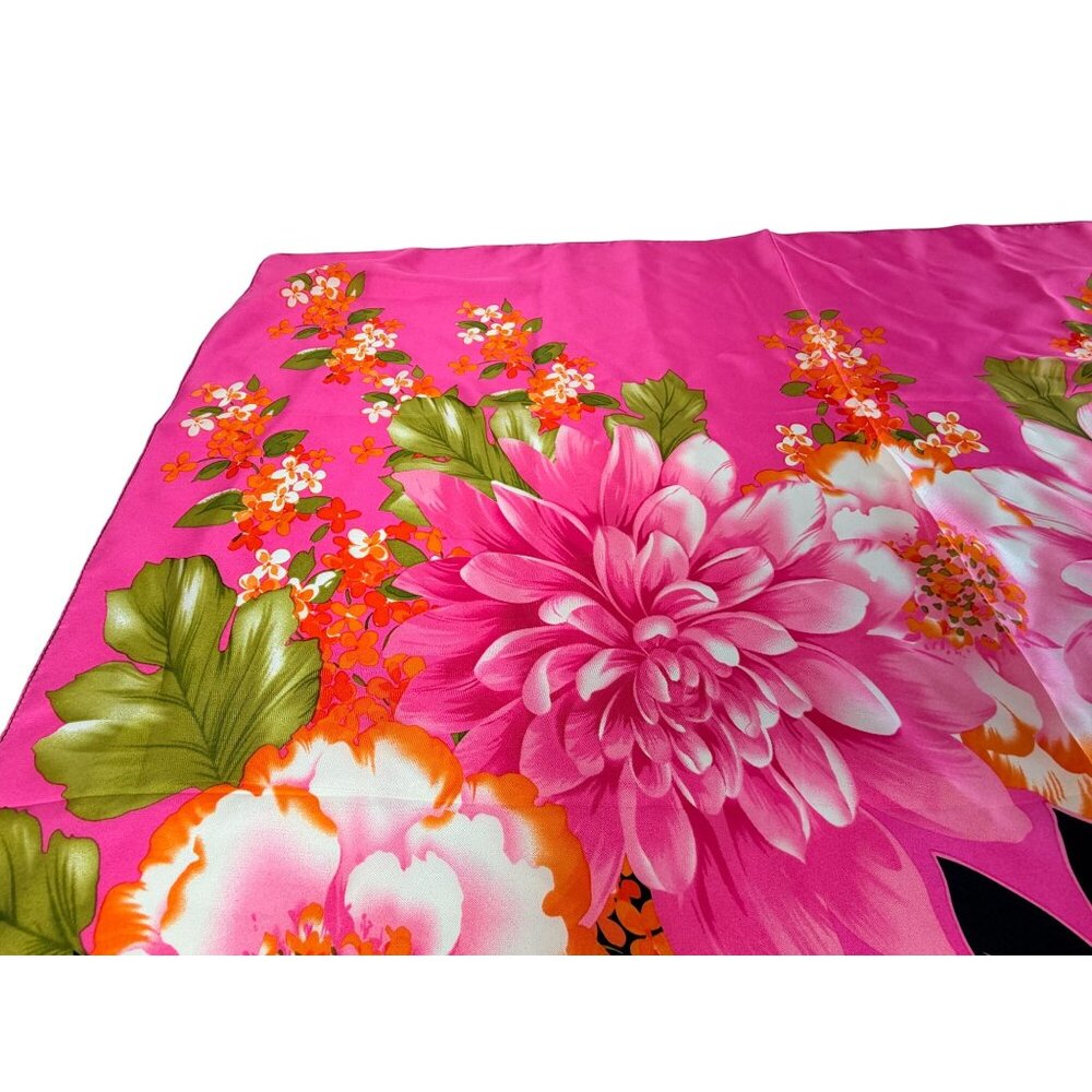 Adrienne Landau Studio Floral Silk Scarf Pink Orange Black Bold Retro Design 35" - Picture 8 of 11